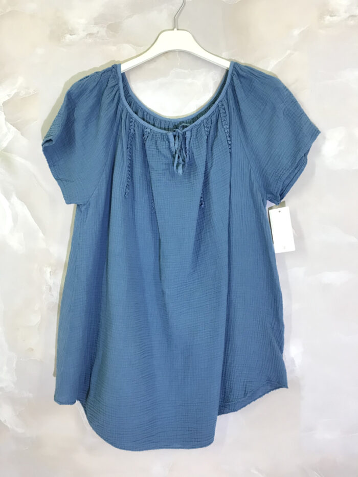 Top manches courtes coton et broderie - XL -  Bleu Jean